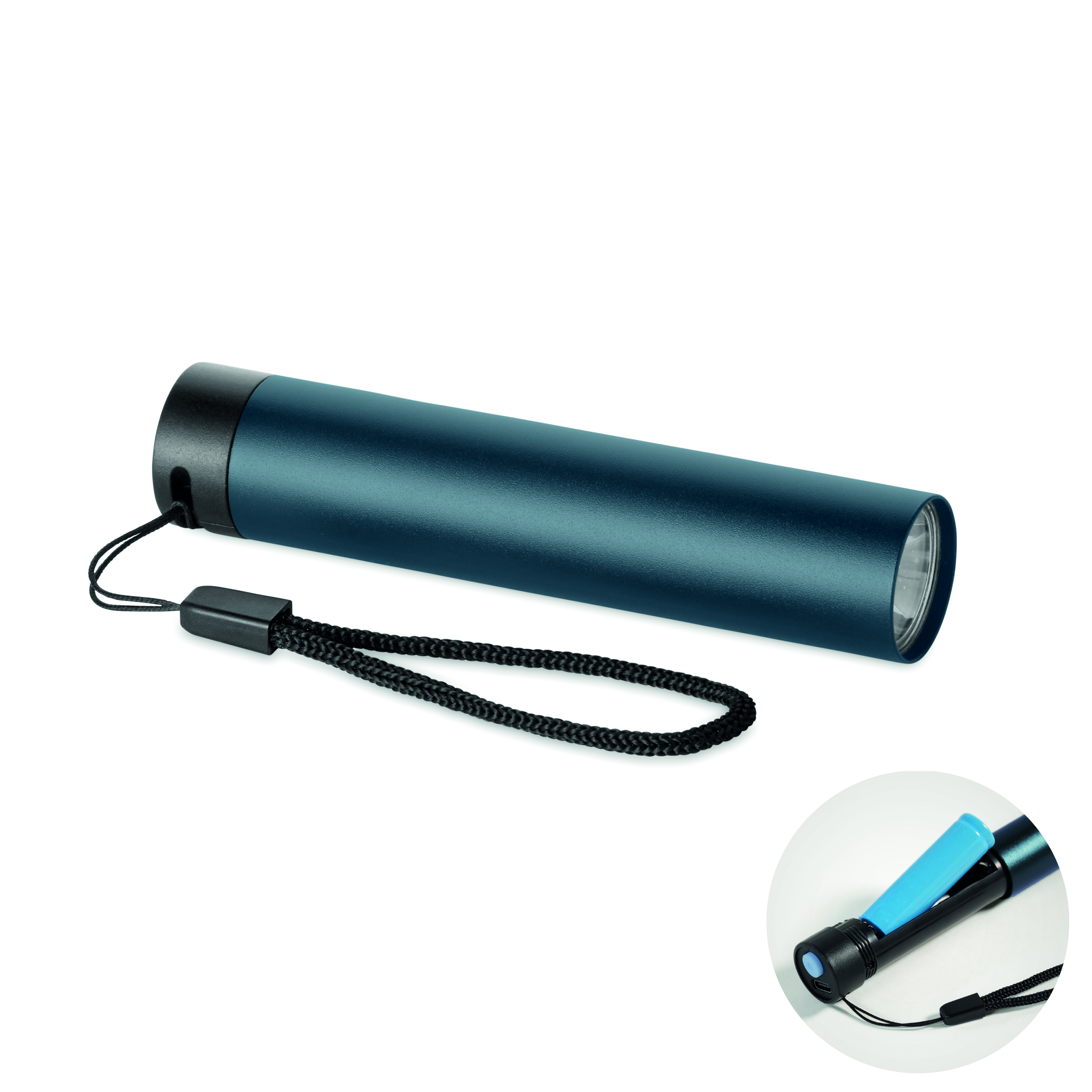 Lampe torche personnalisable en aluminium recyclé 400 mAh Lume Bleu marine